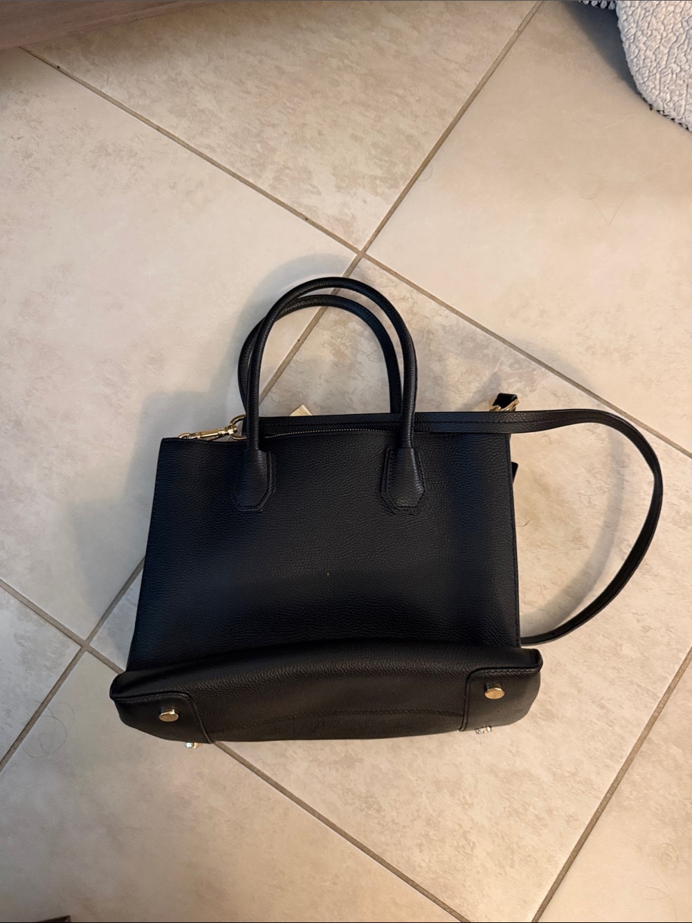 Michael Kors Black Pebbled Leather Satchel with Gold Hardware